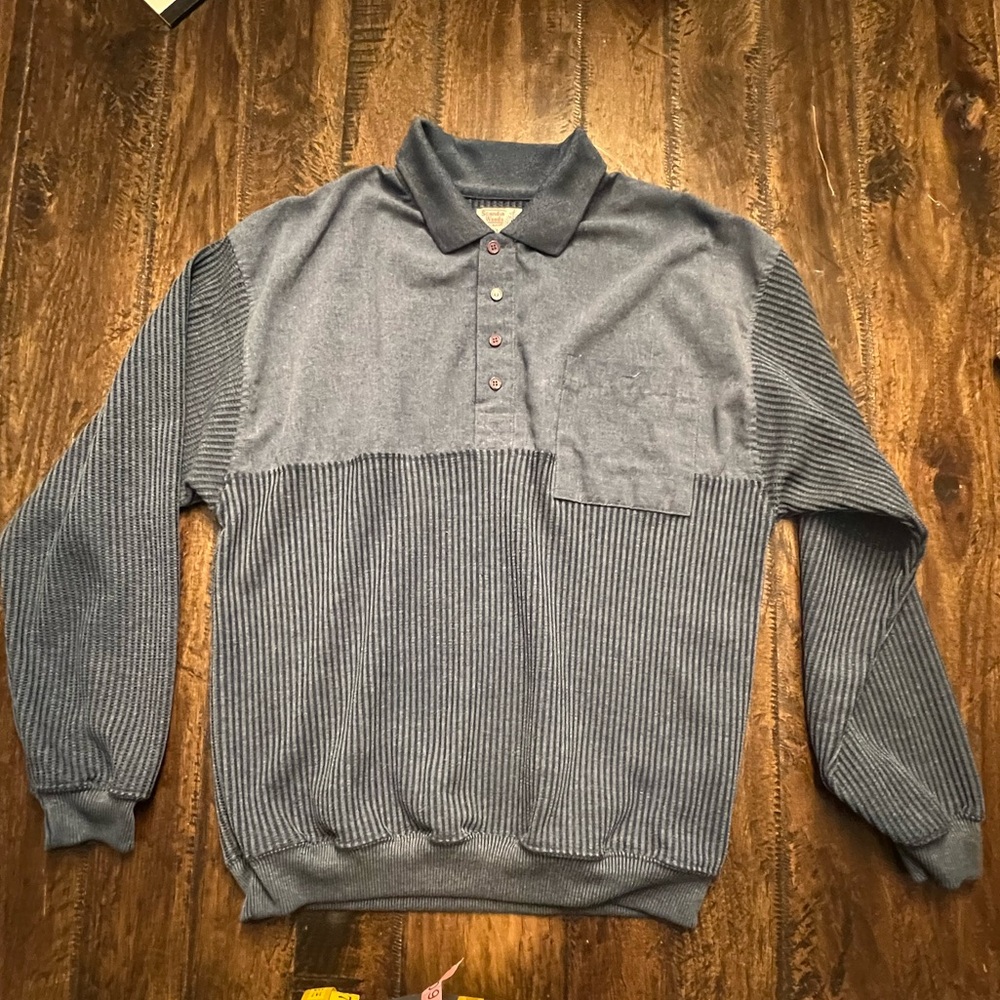 Rare Vintage Blair Scandia Woods Blue Quarter Button Long Sleeve Shirt size L
